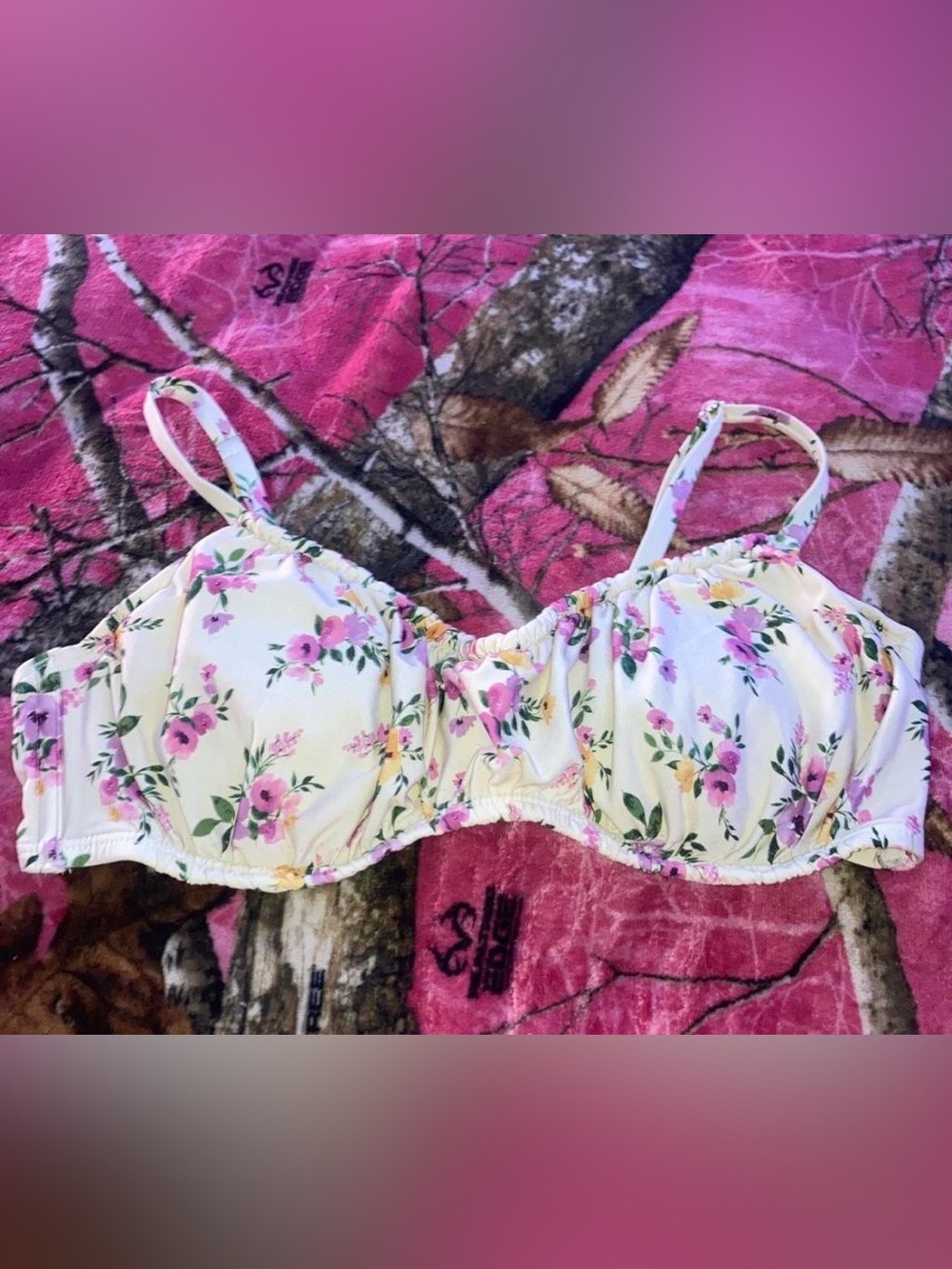 Shade & Shore White Floral Underwire Bra with Pink Accents